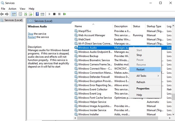 restart windows audio services to fix generic audio driver detected-2