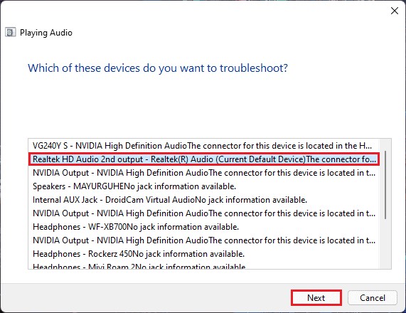 run playing audio troubleshooter to fix 0xc00d36b4 error-4
