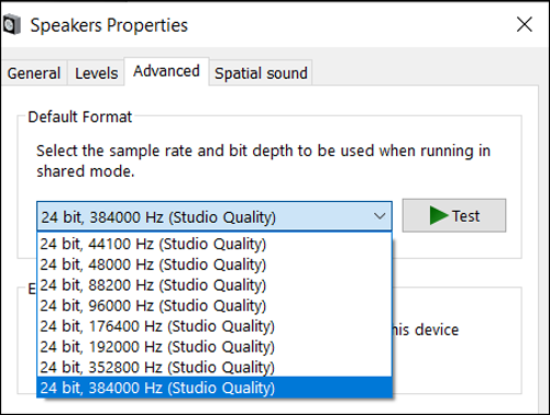 speaker properties test play