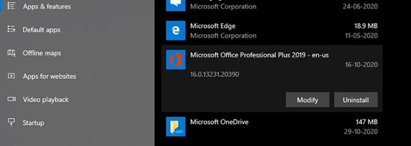 انقر على مايكروسوفت أوفيس وتعديل 