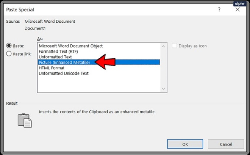 copy and paste text as a jpeg in word-2