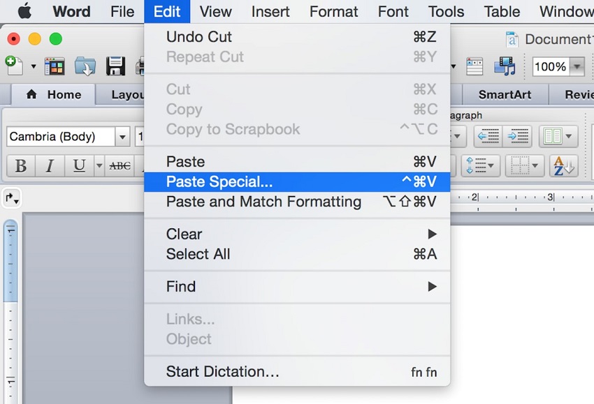 copy and paste text as a jpeg in mac word