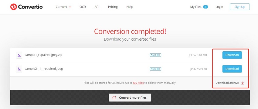 download converted jpeg images