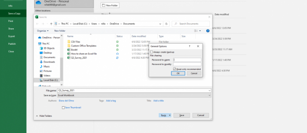 habilitar recomendado somente leitura para tornar um arquivo do excel somente leitura-3