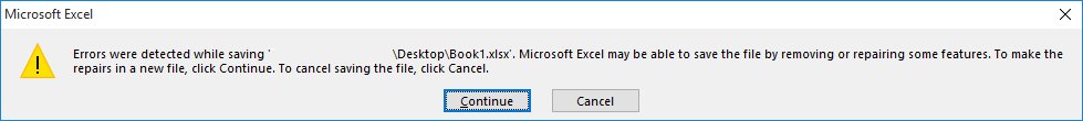 errors were detected while saving excel