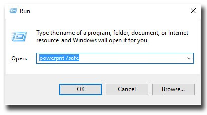 open powerpoint in safe mode to fix powerpoint cant read error
