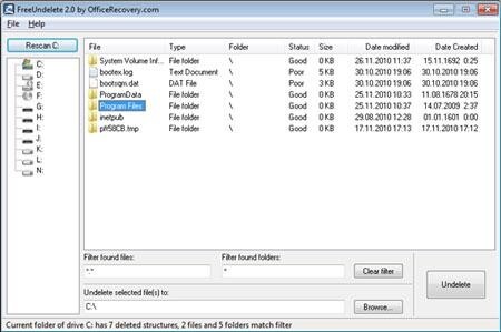 freeundelete program to recover deleted files