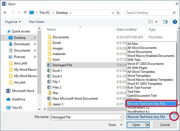 recover text from any file to recover word document