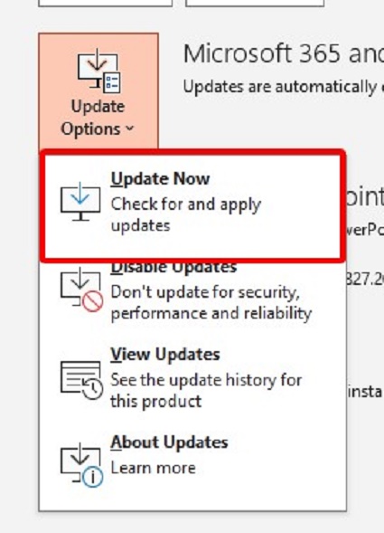 actualizar las actualizaciones de Microsoft Office para corregir PowerPoint que no se abre