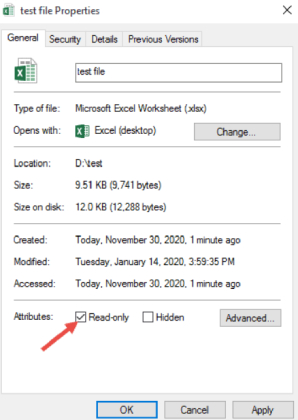 tornar um arquivo do excel somente leitura via propriedades-2
