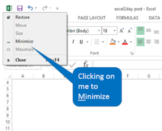 minimize o excel