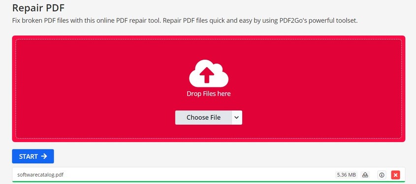 ferramenta online de reparo de pdf-pdf2go