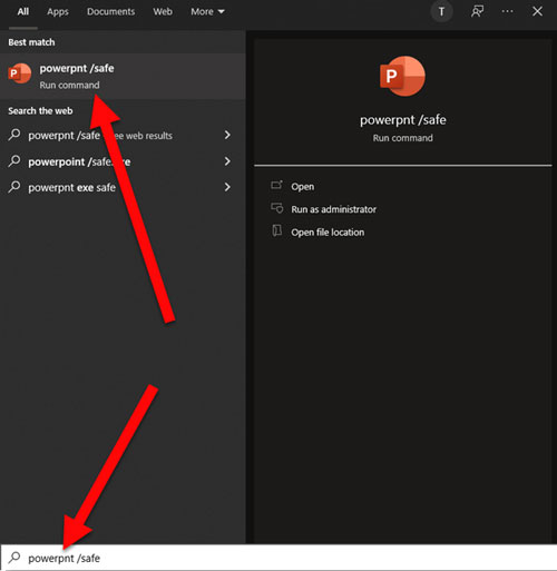 open powerpoint in safe mode to repair corrupted ppt
