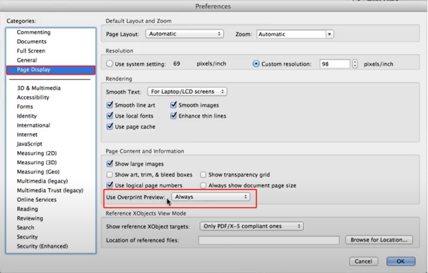 use overprint preview to fix pdf opening a blacnk white screen issue