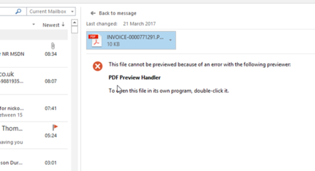معالج معاينة Outlook PDF لا يعمل