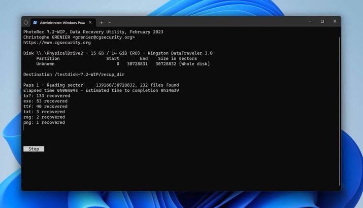 photorec recovery tool