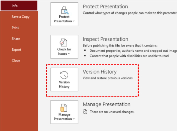 Recovering previous versions of powerpoint
