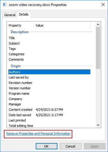 eliminar propiedades e información personal para corregir que el usuario no tiene privilegios de acceso palabra-1