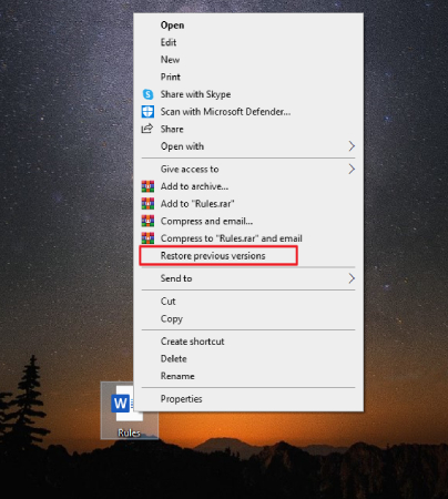 re previous versions of corrupted docx file