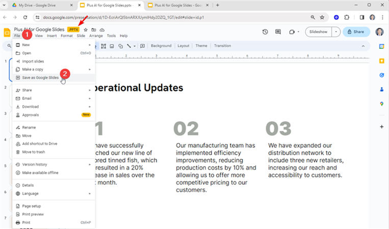 save the ppt file as google slide