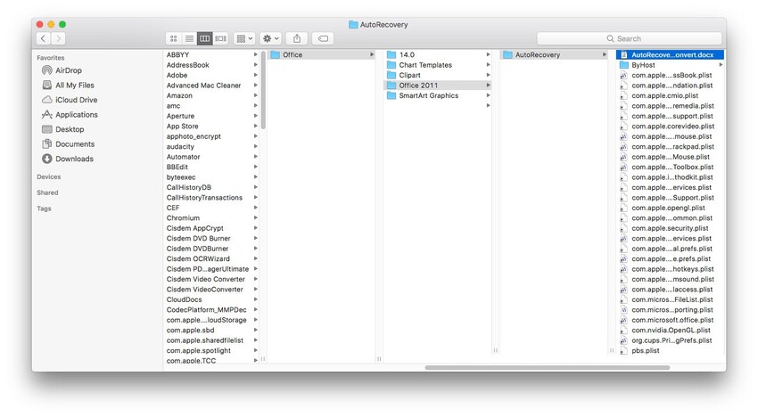 select and save autorecovered document