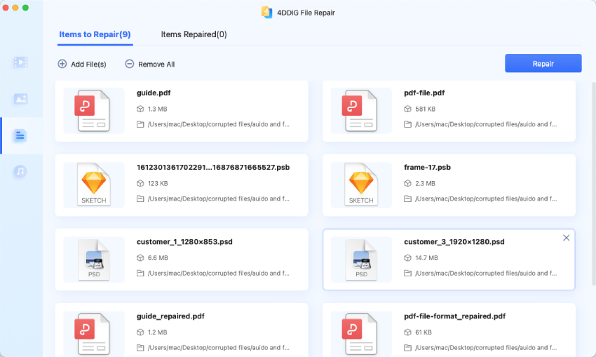 start repairing corrupted psd files