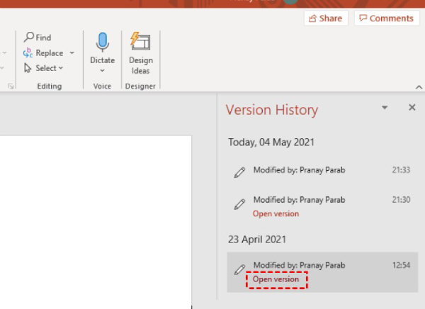 steps to recover previous version of powerpoint