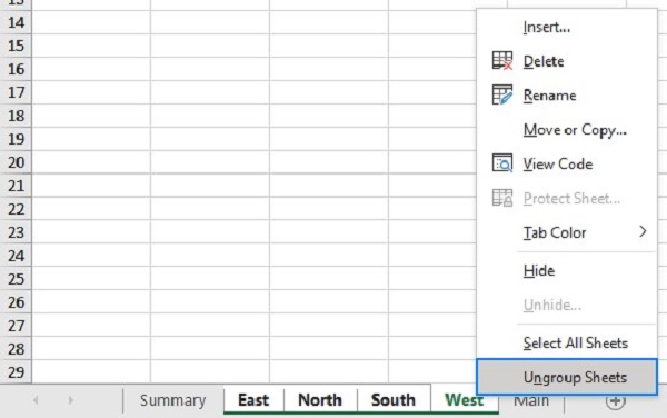 desagrupar planilhas para corrigir a função filtro que não funciona no excel