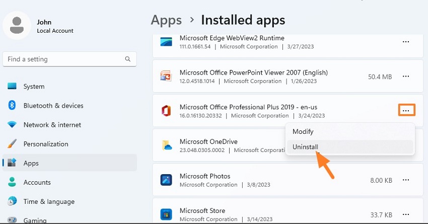 desinstalar Microsoft Office para arreglar PowerPoint que no se abre