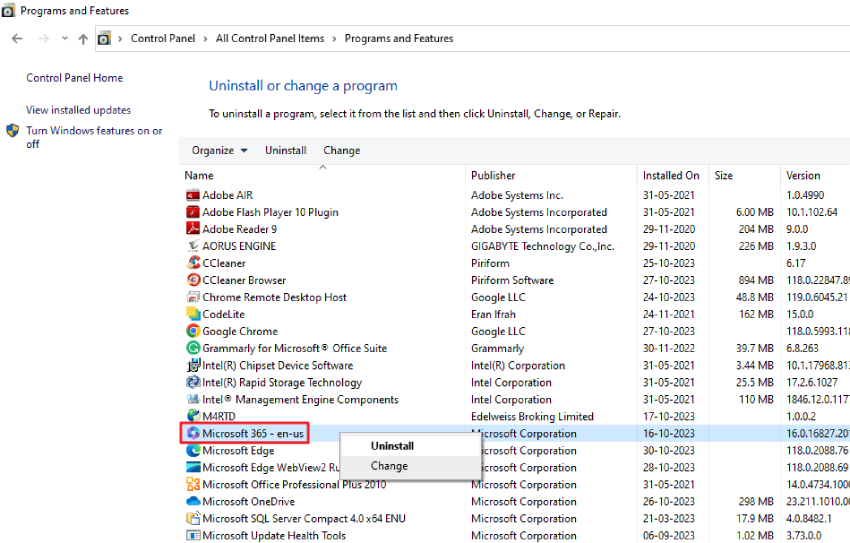 uninstall excel to fix VBA runtime error 1004