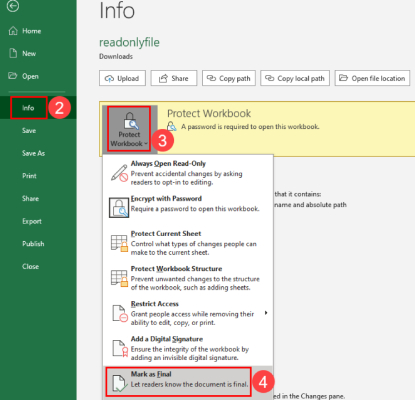 usar marcar como final para tornar um arquivo do excel somente leitura-1