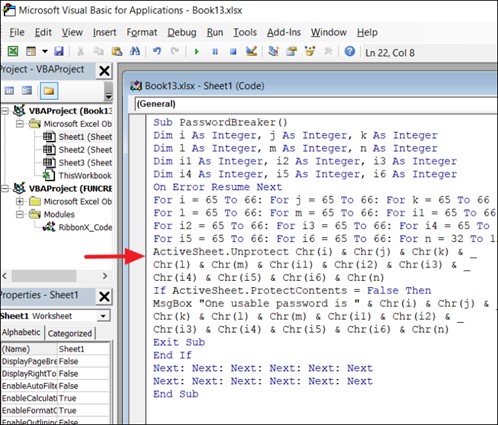 use vba code to unprotect excel worksheet without-password-2