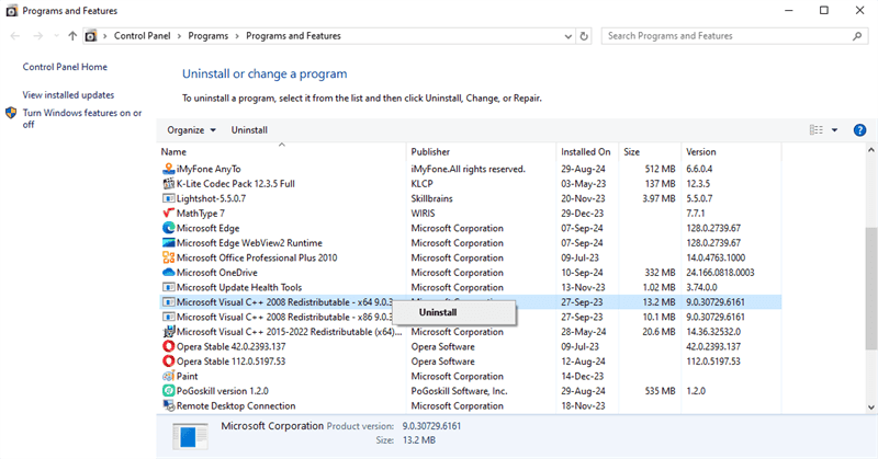 désinstaller Microsoft Visual C++
