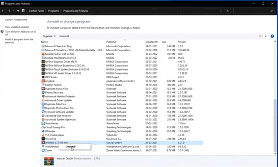 désinstaller l'application de compression