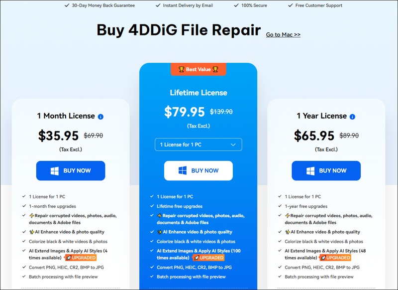 4ddig file repair subscription plans