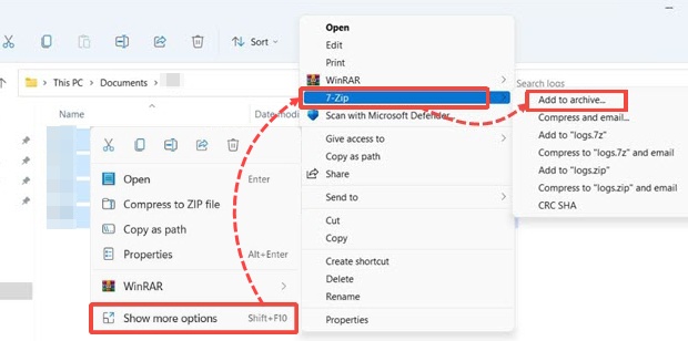add 7zip file to archive