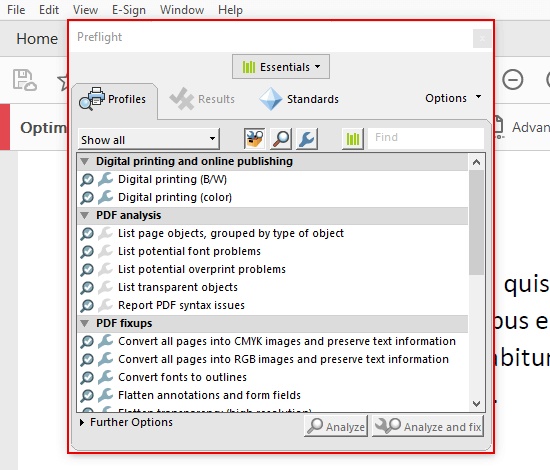 adobe acrobat preflight analyze and fix pdf