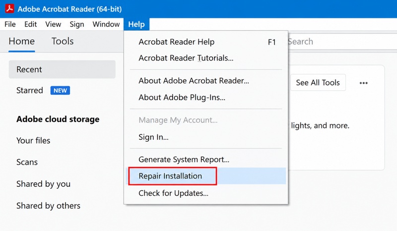 adobe acrobat reader repair installation