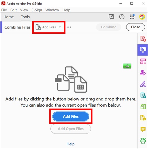 adobe add multiple files to merge into one pdf