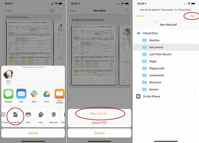 apple notes turn scanned documents to pdf