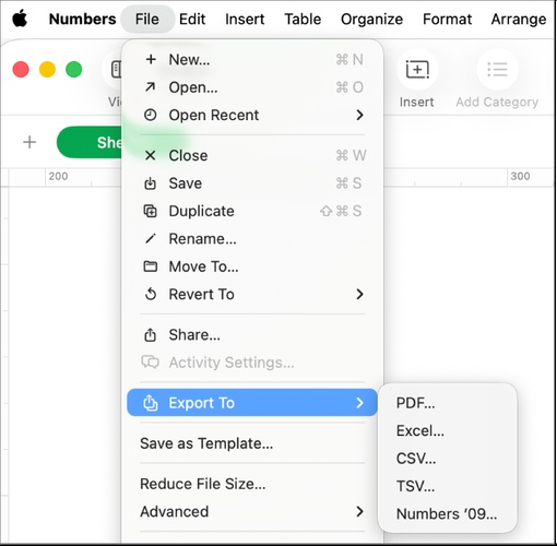 apple numbers export numbers file to excel