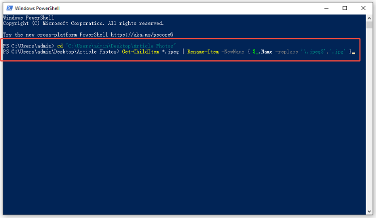 change file extension with powershell