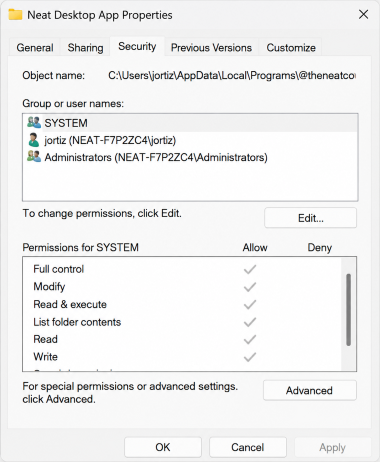 check file permissions windows