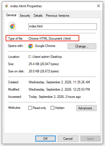 check file type in file properties