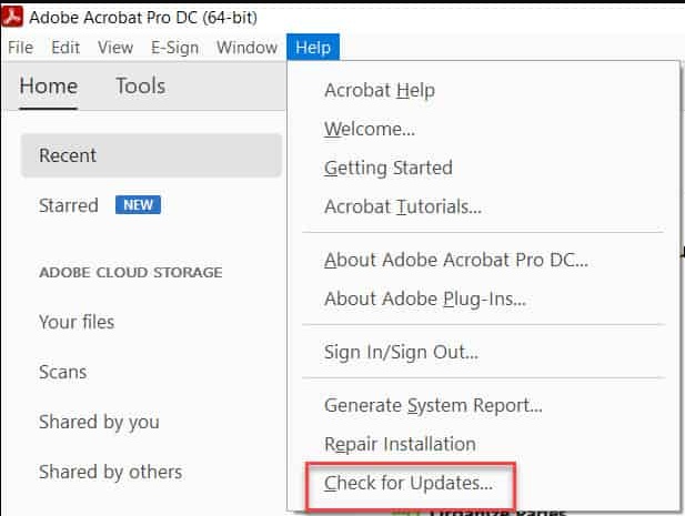 check for adobe acrobat updates