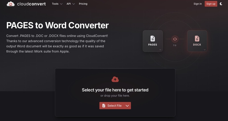 cloudconvert pages to word converter