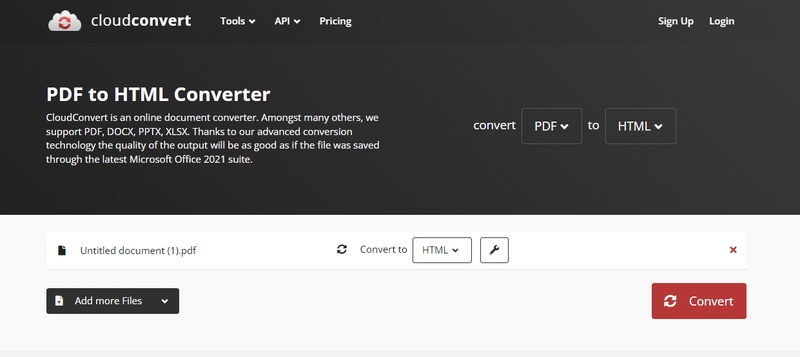 cloudconvert pdf to html converter