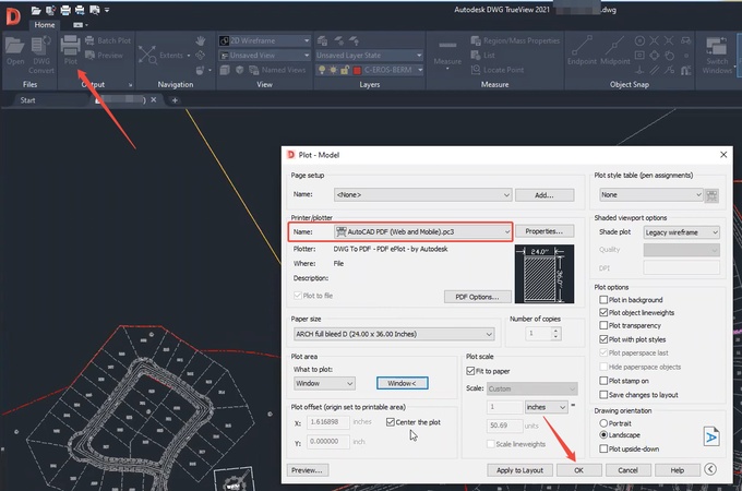 convert dwg to pdf in trueview