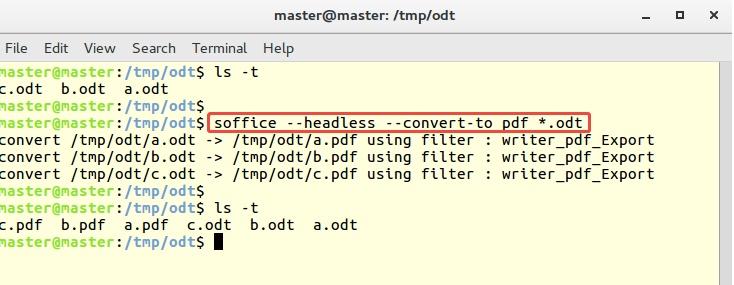 convert odt to pdf using command line