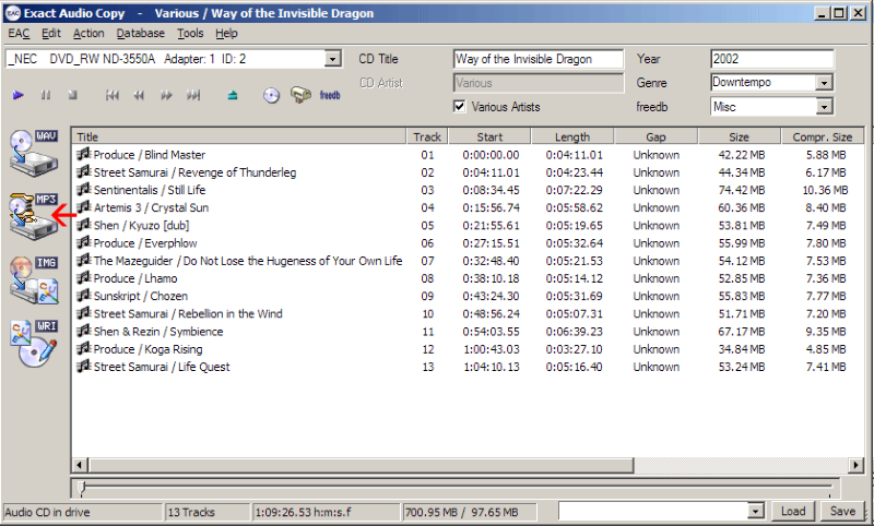 copy music from cd using extract audio copy
